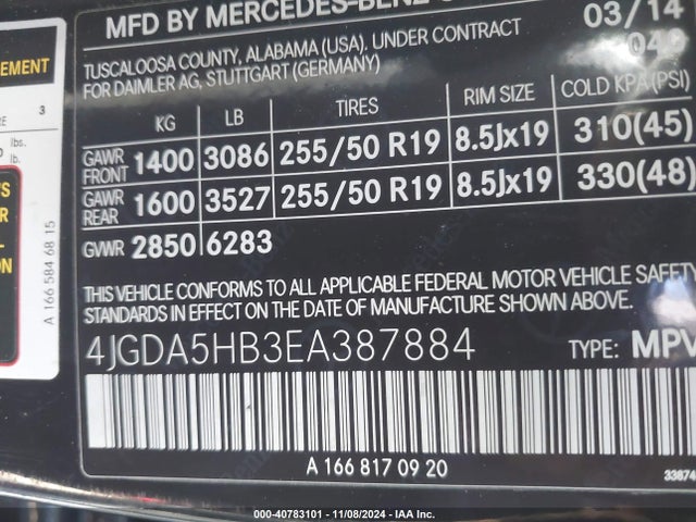 4JGDA5HB3EA387884 Mercedes-Benz Ml 350 4matic