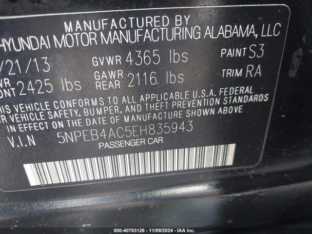 Hyundai SONATA GLS 2014 5NPEB4AC5EH835943 Image 9