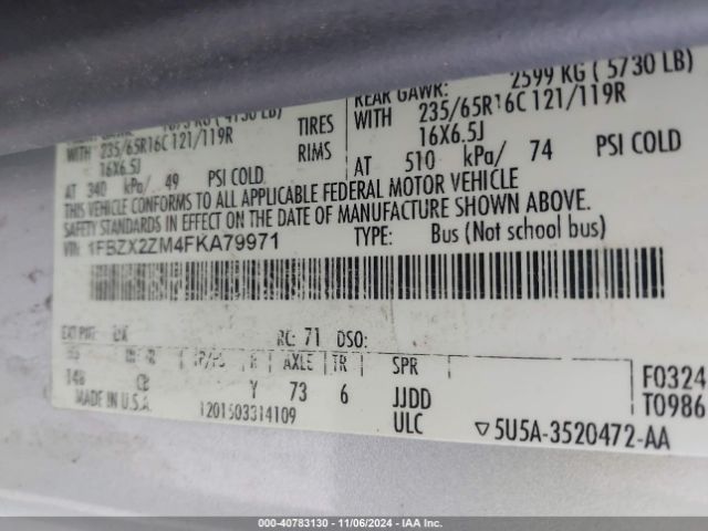 1FBZX2ZM4FKA79971 Ford Transit-350 Xlt