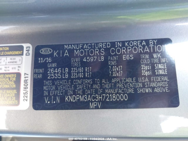 KIA Sportage Lx 2017 KNDPM3AC3H7218000 Image 9