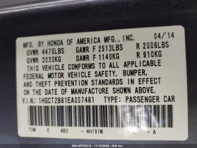 1HGCT2B81EA007481 Honda Accord Ex-l V-6