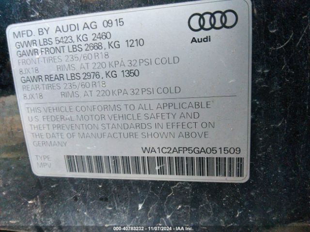 WA1C2AFP5GA051509 Audi Q5 2.0t Premium