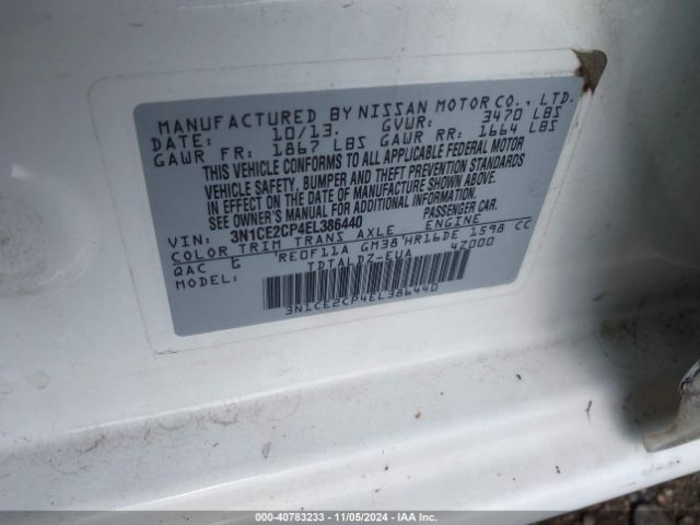 3N1CE2CP4EL386440 Nissan Versa Note Sv