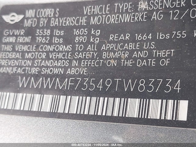 2009 MINI COOPER S WMWMF73549TW83734 Photo 8