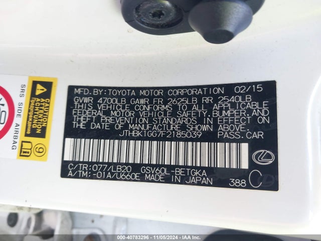 Lexus ES 350 2015 JTHBK1GG7F2185039 Image 9