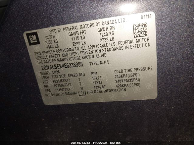 2GNALBEK4E6238988 Chevrolet EQUINOX 1LT