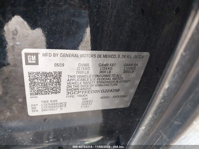 3GCPYFED0KG224258 Chevrolet Silverado 1500 Lt Trail Boss