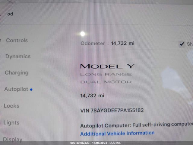7SAYGDEE7PA155182 Tesla Model Y Awd/long Range Dual Motor All-wheel Drive