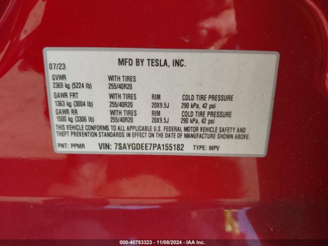 7SAYGDEE7PA155182 Tesla Model Y Awd/long Range Dual Motor All-wheel Drive