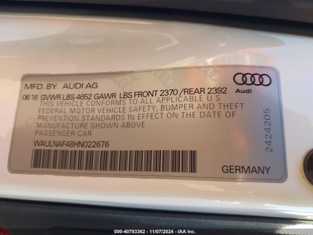 2017 AUDI A4 WAULNAF48HN022676 Photo 8