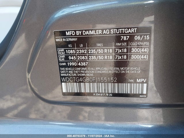 WDCTG4GB0FJ155152 Mercedes-Benz Gla 250 4matic