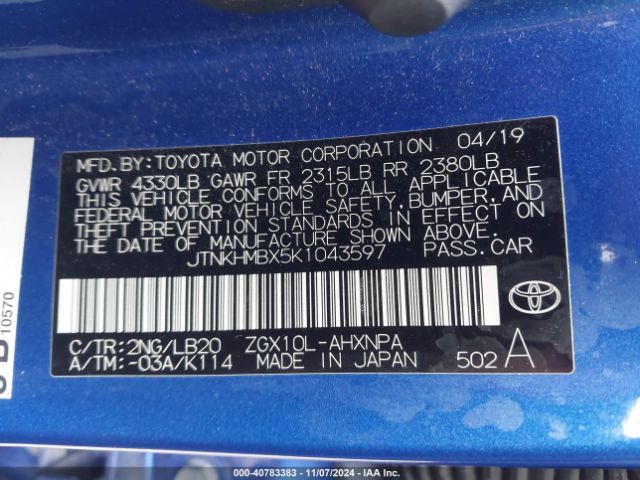 JTNKHMBX5K1043597 Toyota C-hr Limited