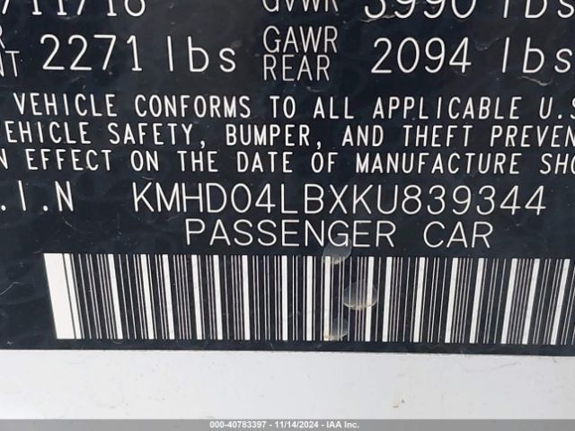 KMHD04LBXKU839344 Hyundai Elantra Sport