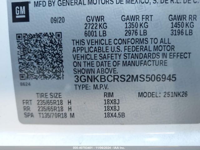 3GNKBCRS2MS506945 Chevrolet Blazer Fwd 2lt