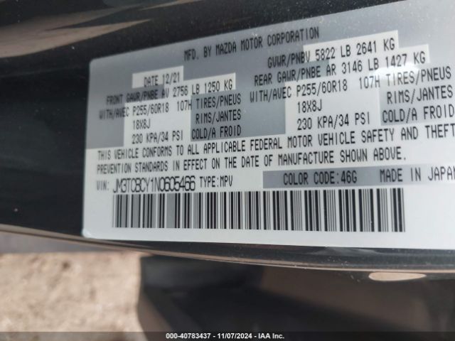 JM3TCBCY1N0605466 Mazda Cx-9 Touring