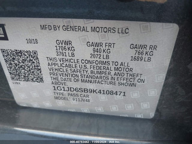 1G1JD6SB9K4108471 Chevrolet Sonic Lt Auto