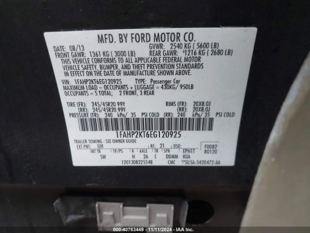 1FAHP2KT6EG120925 Ford TAURUS SHO