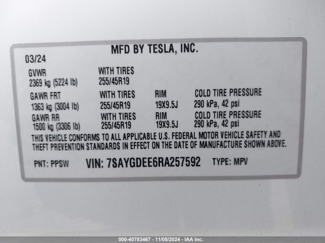 2024 TESLA MODEL Y 7SAYGDEE6RA257592 Photo 8