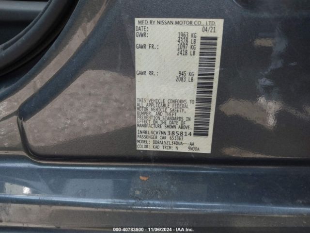1N4BL4CV7MN385814 Nissan Altima Sr Fwd
