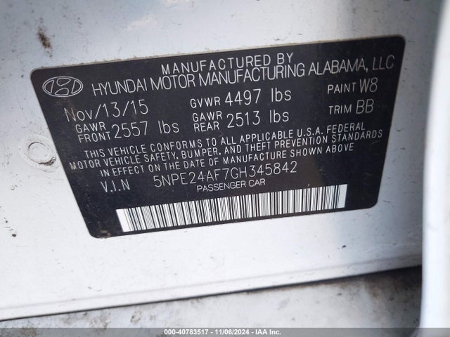 Hyundai SONATA SE 2016 5NPE24AF7GH345842 Image 9