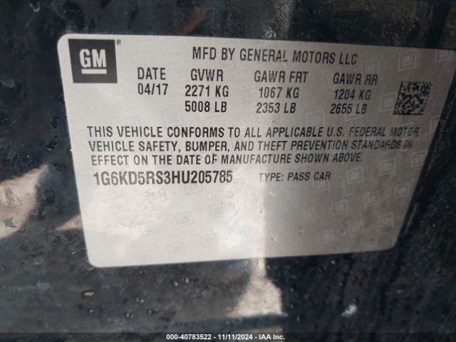 1G6KD5RS3HU205785 Cadillac CT6 LUXURY