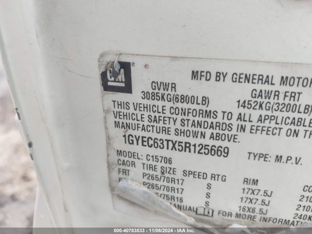 2005 CADILLAC ESCALADE 1GYEC63TX5R125669 Photo 8