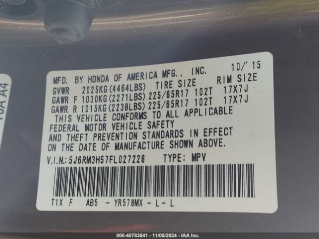 5J6RM3H57FL027226 Honda CR-V EX
