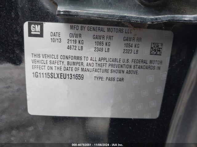 Chevrolet IMPALA 1LT 2014 1G1115SLXEU131659 Image 9