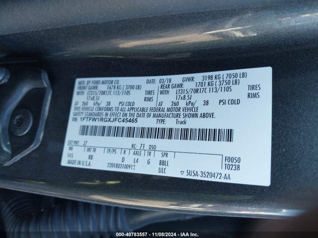 1FTFW1RGXJFC45465 Ford 3.5l gtdi