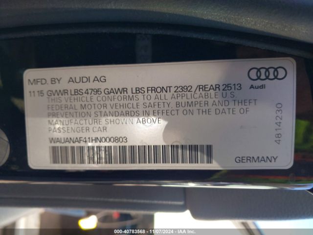 WAUANAF41HN000803 Audi A4 2.0t Premium