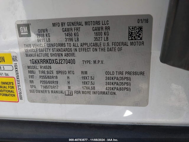 1GKKRRKDXGJ270400 GMC Acadia Slt-1