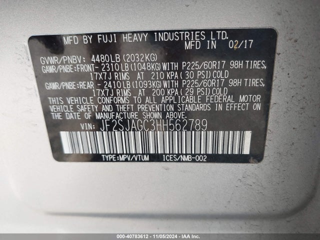 Subaru Forester 2.5i Premium 2017 JF2SJAGC3HH562789 Image 9