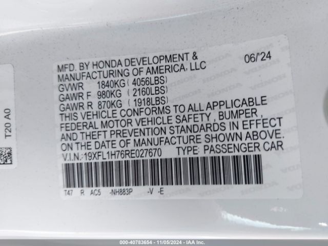 19XFL1H76RE027670 Honda Civic Ex-l