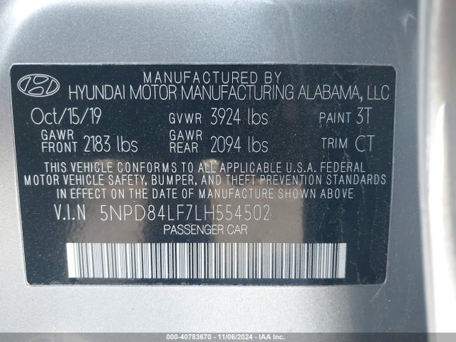Hyundai ELANTRA SEL 2020 5NPD84LF7LH554502 Image 9
