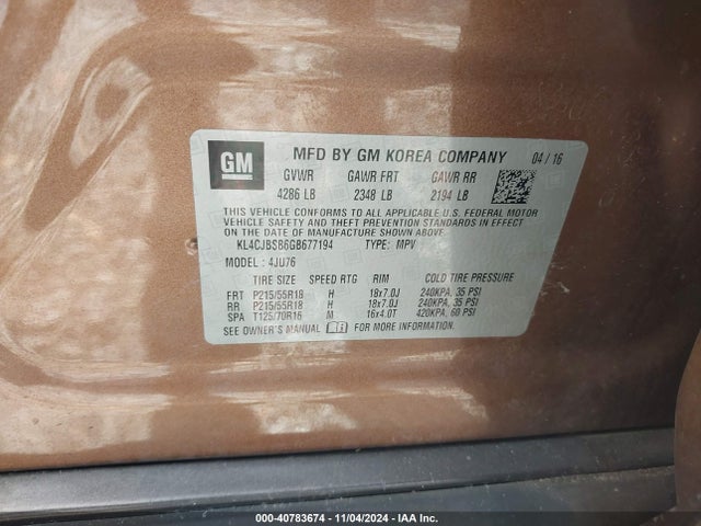 KL4CJBSB6GB677194 Buick Encore Convenience