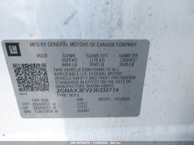 Chevrolet EQUINOX LT 2018 2GNAXJEV2J6332774 Image 9