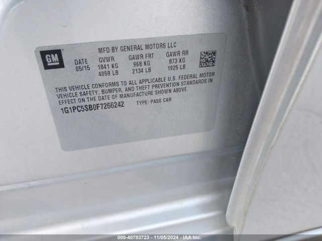 1G1PC5SB0F7266242 Chevrolet Cruze 1lt Auto