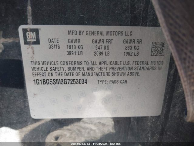 1G1BG5SM3G7253034 Chevrolet Cruze Premier Auto