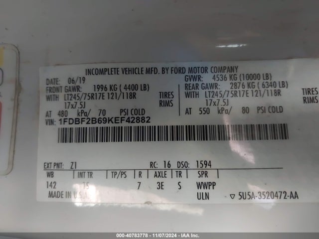 Ford F-250 Xl 2019 1FDBF2B69KEF42882 Image 9