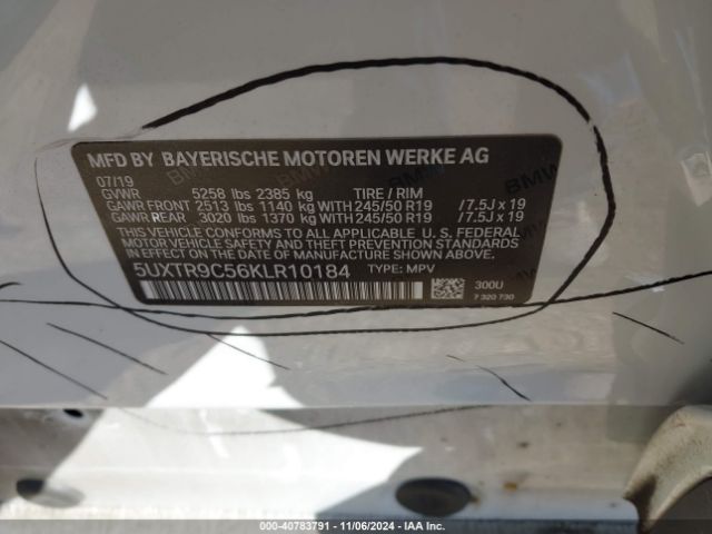 5UXTR9C56KLR10184 BMW X3 Xdrive30i