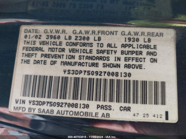 2002 SAAB 9-3 YS3DP75G927008130 Photo 8