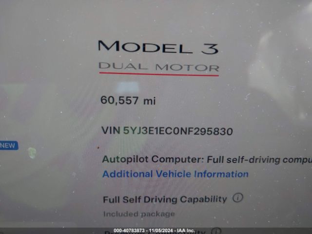 5YJ3E1EC0NF295830 Tesla Model 3 Performance Dual Motor All-wheel Drive