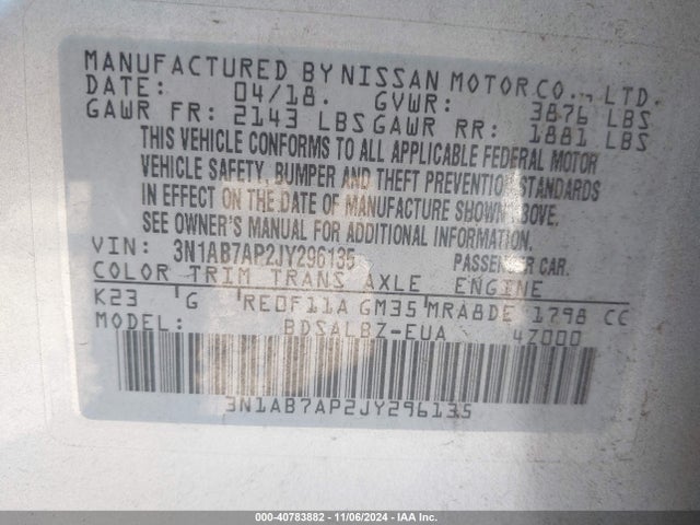 Nissan SENTRA S 2018 3N1AB7AP2JY296135 Image 9