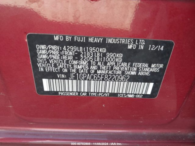 JF1GPAC65F8220962 Subaru Impreza 2.0i Premium