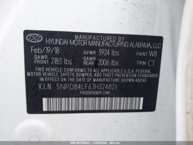 5NPD84LF6JH324821 Hyundai ELANTRA SEL