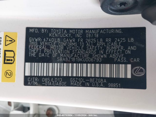 58ABZ1B19KU006793 Lexus ES 350