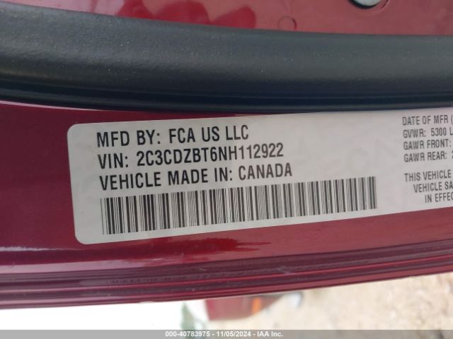 2C3CDZBT6NH112922 Dodge Challenger R/t