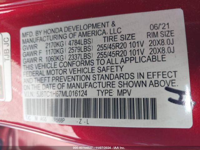 5J8TC1H67ML016124 Acura Rdx A-spec Package