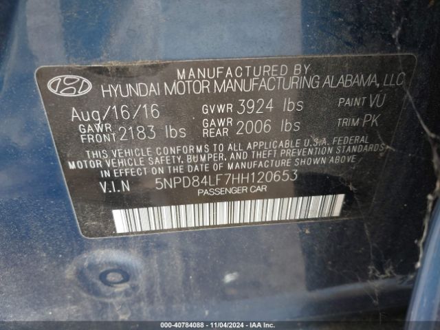 5NPD84LF7HH120653 Hyundai ELANTRA SE