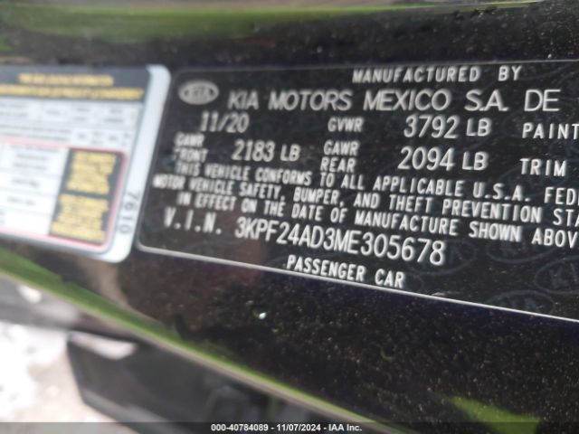 3KPF24AD3ME305678 KIA Forte Lxs
